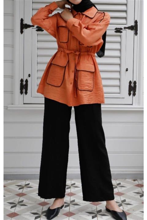 NERMIN Boutique Keten Aerobin Kumaş Bakır Tunik Pantolon Takım