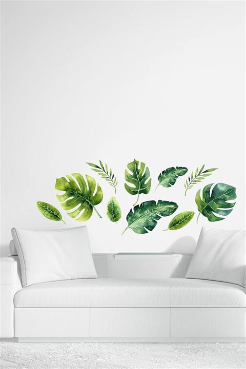 KT Decor Tropikal Yapraklar Duvar Sticker Seti