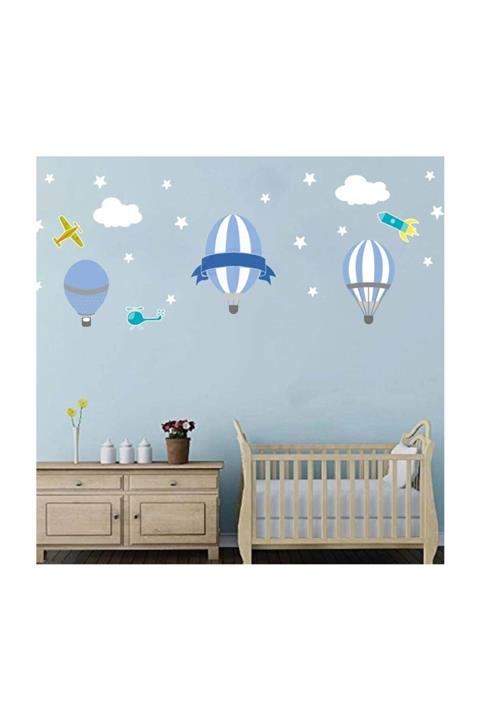 KT Decor Erkek-kız Çocuk Odası Mavi Uçan Balon Duvar
