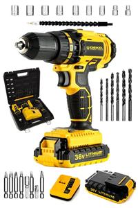 DEKOPRO POWER TOOLS Alman Darbeli 36 V 5 Ah Metal Şanzuman Şarjlı Vidalama Matkap + 24 Parça Set