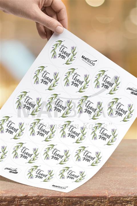 colortouch Yaprak Desen Thank You Sticker 72 Adet 4 cm Çapında