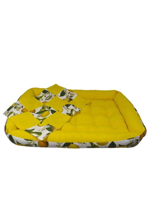TWOM PET Limon Desenli Kedi - Köpek Yatağı Yıkanabilir Iç & Dış Mekan 70 X 100 X 17