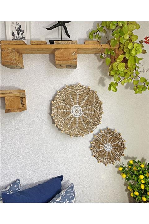 did homeware Turnus Hasır Beyaz Duvar Tabağı 2'li Set