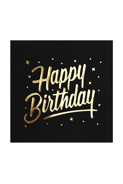 Story 33 X 33 Cm Altın Varak Happy Birthday Desenli 16'lı Siyah Renkli Kağıt Peçete