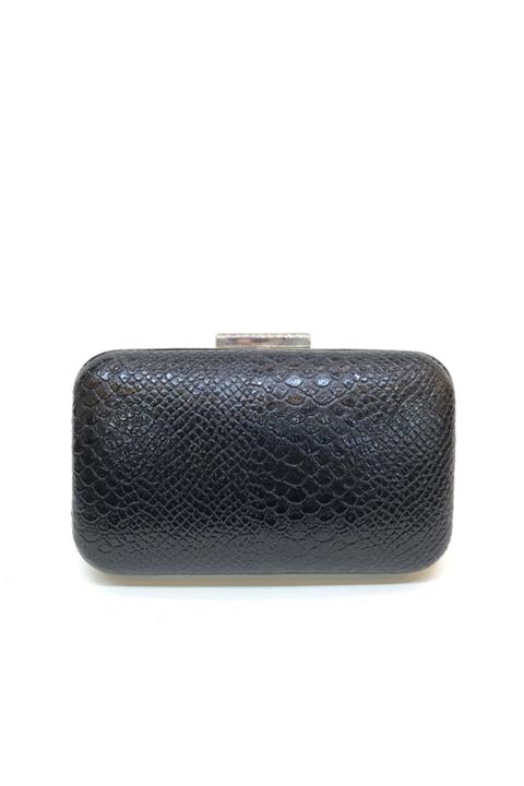 womenacs Kadın Siyah Renk Kroko Desenli Abiye Çanta