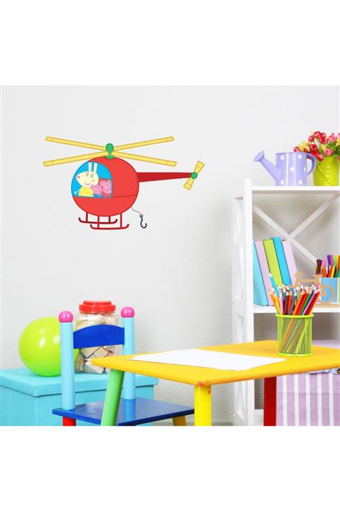 MyHappyPlace Peppa Helikopter Bebek Ve Çocuk Odası Dekoratif Duvar Çıkartması Sticker