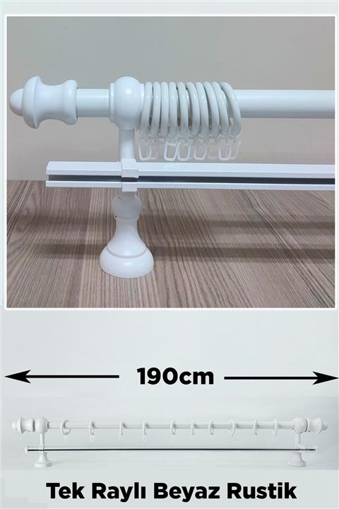 Helezoni Beyaz Ahşap Rustik Askısı Tek Raylı Takımı