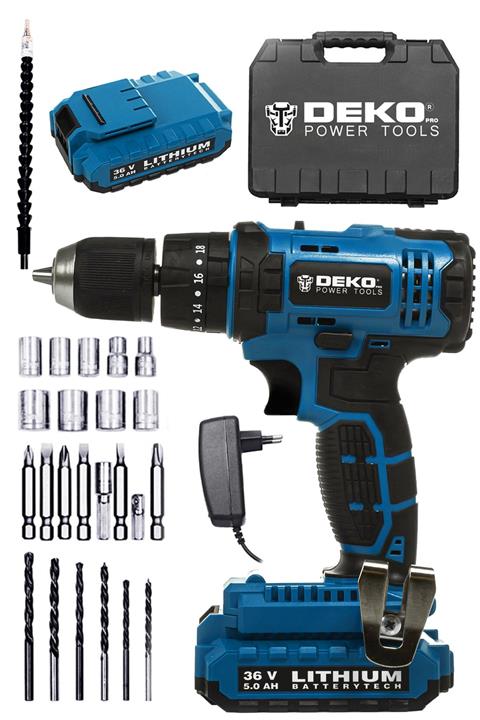 DEKOPRO POWER TOOLS Alman 36 V 5 Ah Darbeli Çift Akülü Şarjlı Vidalama Matkap + 24 Parça Usta Set