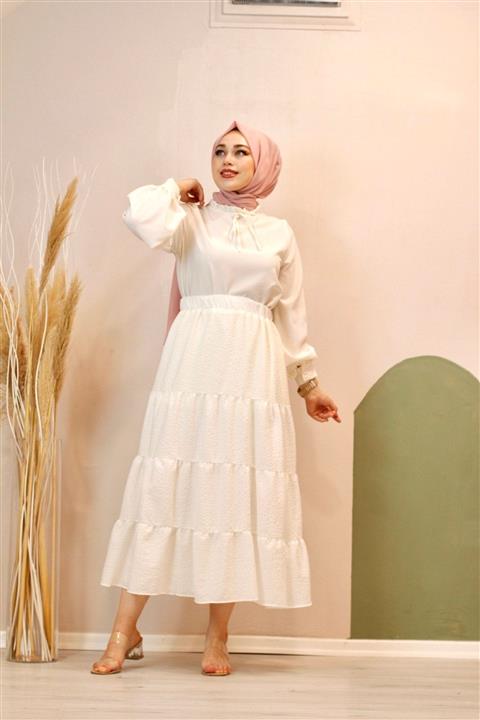 yasmak Ecru-tesettür Etek
