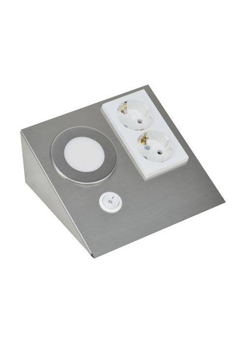 ERVA Çiftli Dikey Tezgah Altı Beyaz Priz Inox Beyaz Işık