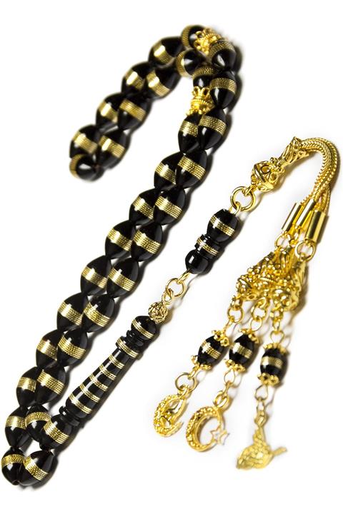 OTTOTESBİH Altın Kaplama Gümüş Püsküllü Bozkurt Tuğra Ayyıldız Figürlü 7x11mm Işlemeli Kuka Tesbih