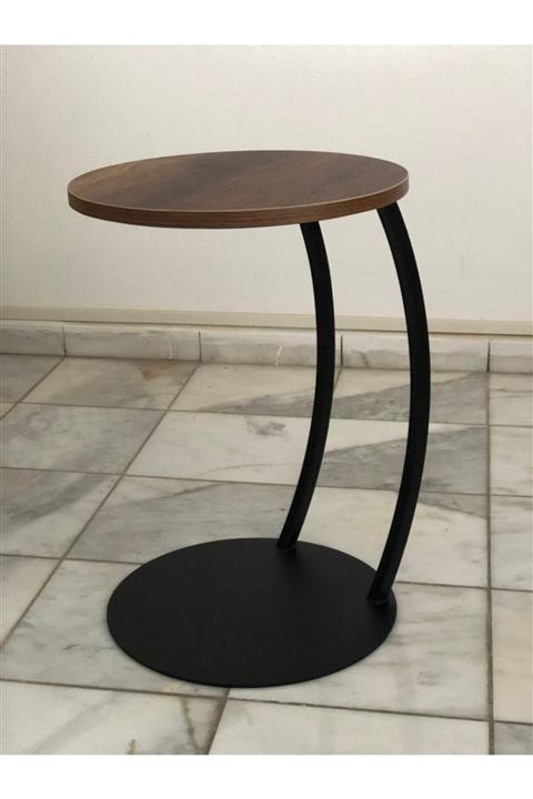 SAMİTRA Siyah Metal Yan Sehpa Ahşap