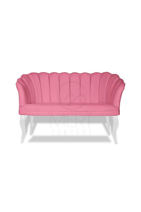 Mert Concept Papatya Çay Seti Koltuk Pudra Pembe Ikili Ahşap Beyaz Ayak Salon Kafe Balkon Bahçe Otel Ofis