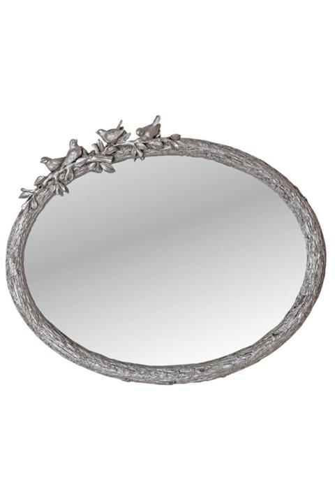 By Selim Semih Dekor Kuş Figürlü Ağaç Ayna Gümüş