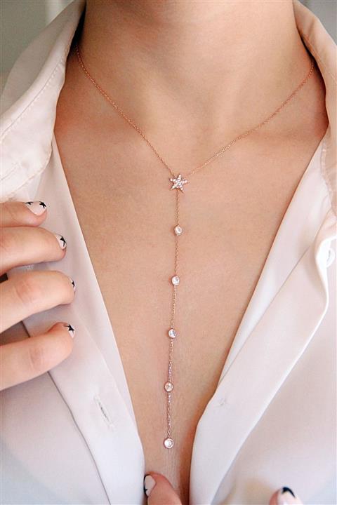 Argentum Concept Yıldız Figürlü Gümüş Rose Sallantılı Kolye - N162201