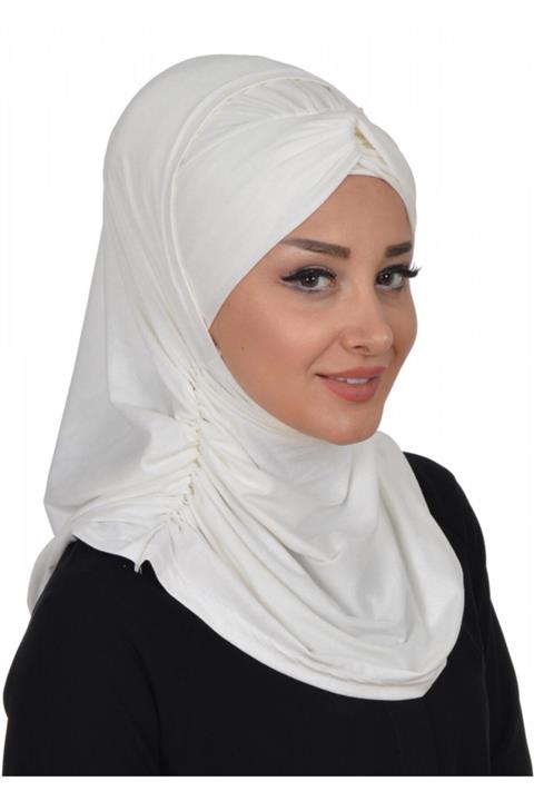 Biriz Moda Penye Bone Fular Set Krem