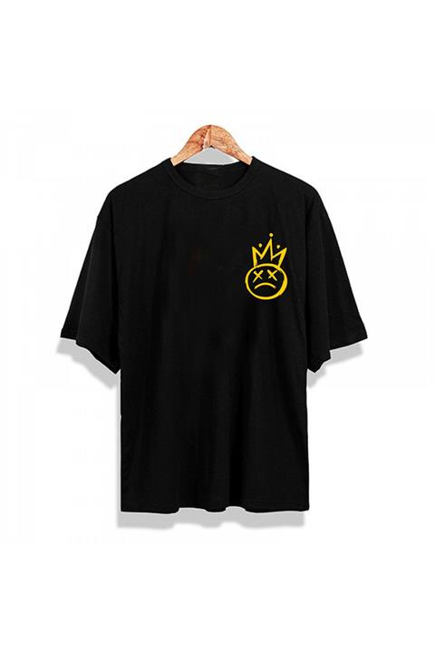 YOUWINNER Unisex Siyah Smile Baskılı Oversize T-shirt
