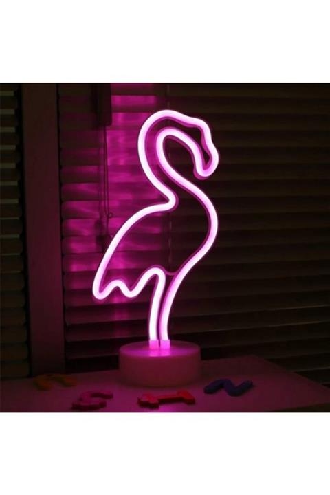 1001Hediye Neon Led Işıklı Dekoratif Flamingo Temalı Gece ve Masa Lambası