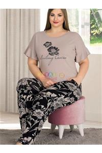 Nil İç Giyim Nil Vizon Büyük Beden Çiçek Desen Pijama Takımı