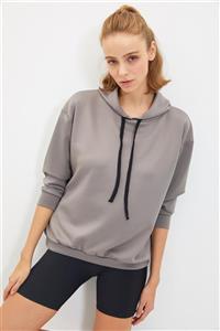 TRENDYOLMİLLA Gri Oversize Kapişonlu Spor Sweatshirt TWOAW21SW0168