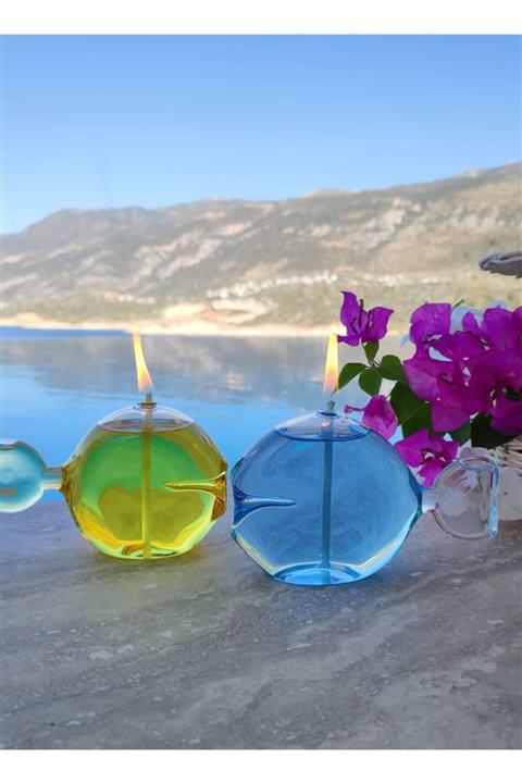 QUEM Cam Kandil 2'li Balık Serisi Mumluk