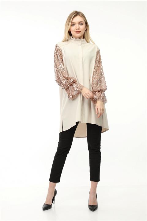 FTZ WOMEN Ftz Kol Payet Detay Tunik Beıge