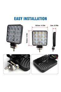 ARSVİSİON Off Road Beyaz Işık Sis Farı Lambası 16 Led Kare 4 Adet-12-24v 48 Watt 6500k