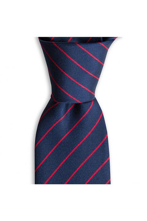 1001 Kravat Lacivert Kırmızı Çizgili 7,5 Cm Genişliğinde Ipek Kravat