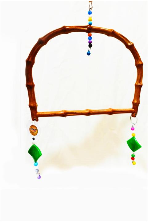 HEKİM PET Bambu Büyük Papağan Salıncak Zilli Renkli Kaliteli Kuş Oyuncağı