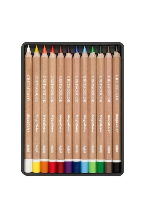 CretaColor Mega Color Kalın Kuru Boya 12 Renk Metal Kutu (290 12)