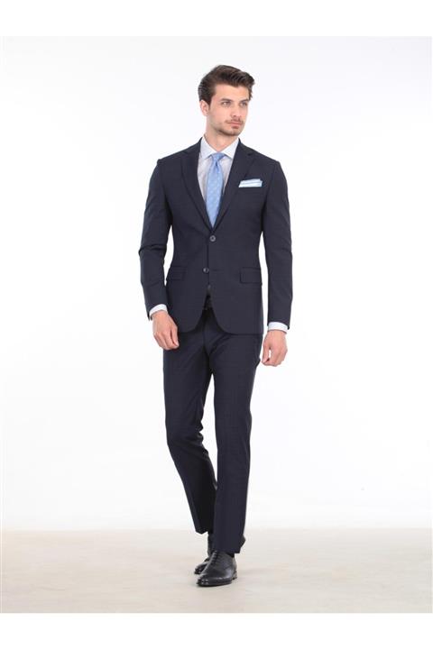 Kip Lacivert Dokuma 4 Drop Takım Elbise