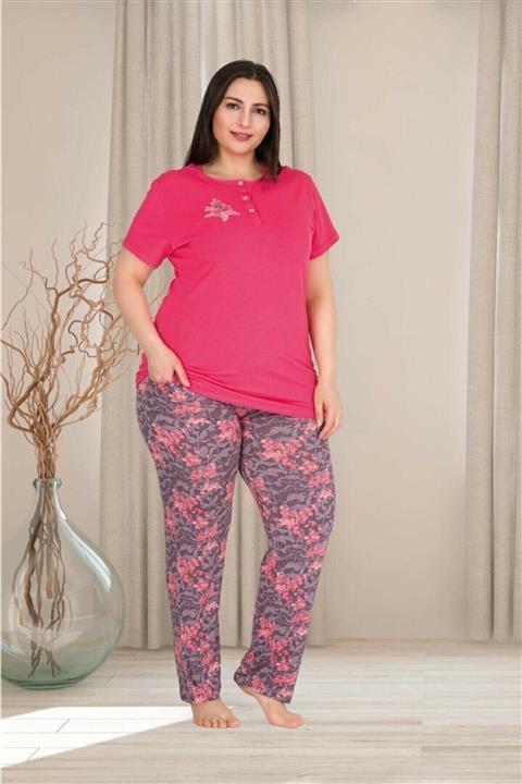Nil İç Giyim Nil Pembe Büyük Beden Çiçek Desen Pijama Takımı