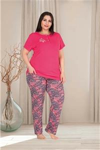 Nil İç Giyim Nil Pembe Büyük Beden Çiçek Desen Pijama Takımı