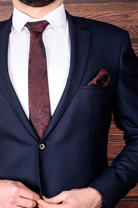 BZN Erkek Bordo Mendilli Kravat