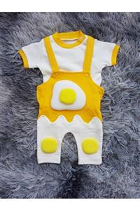 misobaby Unisex Bebek Sarı Yumurta Baskılı Salopet Tulum 2'li