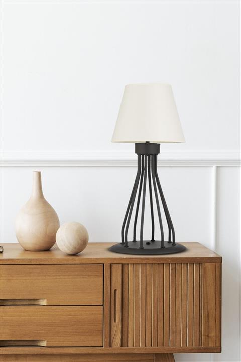 Apliqa Ahter Beyaz Şapkalı Siyah Modern Abajur