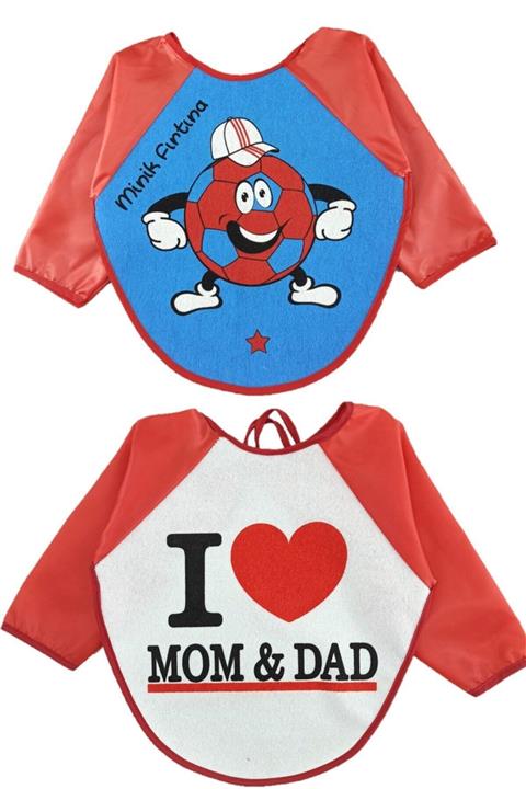 ÖZLEM BEBE Trabzon Minik Fırtına Mom Dad Desen Bebek Mama Önlüğü 6-24 Ay