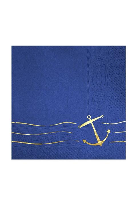 Story 33 X 33 Cm Altın Varak Çapa Desenli 16'lı Lacivert Renkli Kağıt Peçete