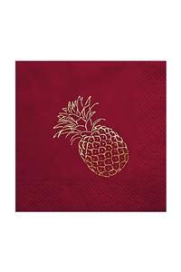 Story Altın Varak Ananas Desenli 16'lı Bordo Renkli Kağıt Peçete 33 X 33 Cm