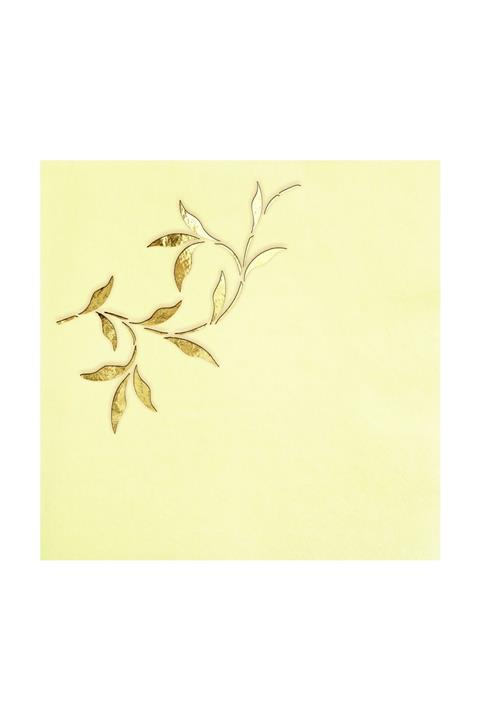 Story Altın Varak Yapraklar Desenli 16'lı Krem Renkli Kağıt Peçete 33 X 33 Cm