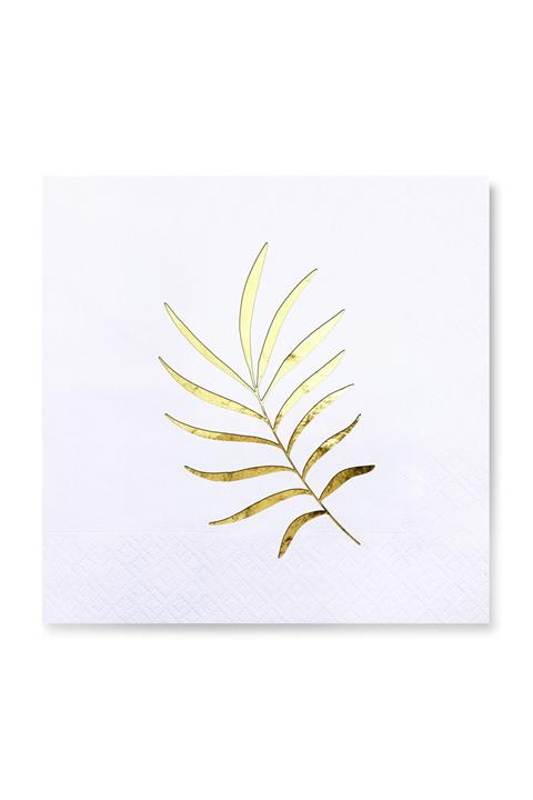 Story Altın Varak Tropikal Yaprak Desenli 16'lı Beyaz Renkli Kağıt Peçete - 33 X 33 Cm