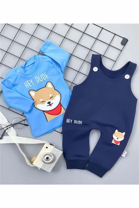 ADABEBEK Hey Dude Sevimli Tilki Baskılı Içi Badili Salopet Takım