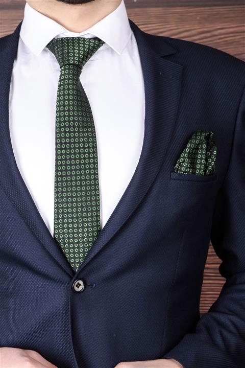 BZN Erkek Yeşil İnce Mendilli Kravat