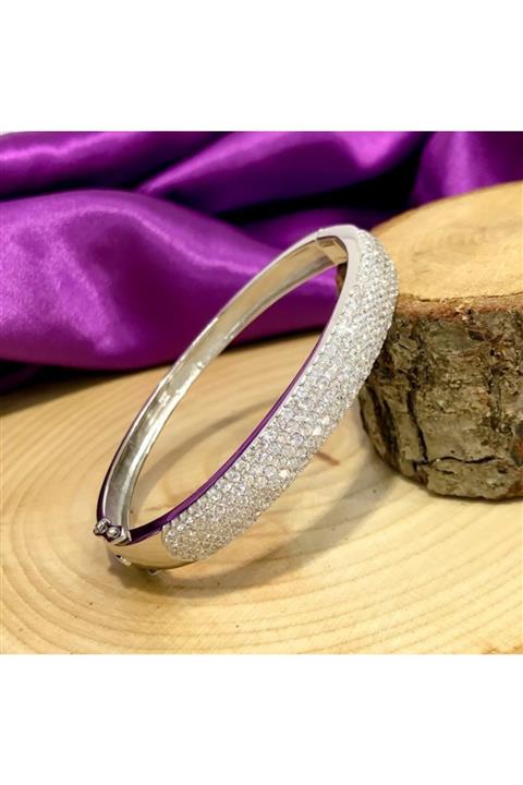 MaGümüş 5 Sıra Taşlı Klasik Avangard Gümüş Kelepçe Bilezik