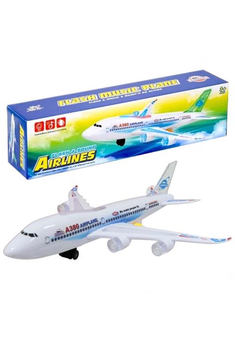 CanEm Pilli Işıklı Sesli A380 Çarp Dön Uçak