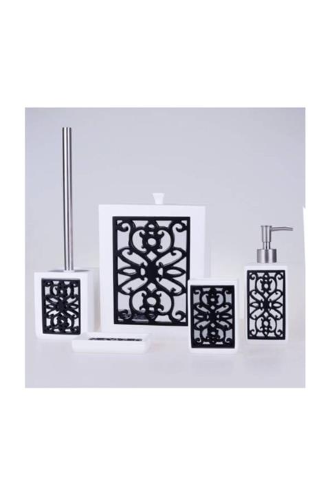 By Selim Sofia Beyaz Siyah 5 Parça Banyo Seti