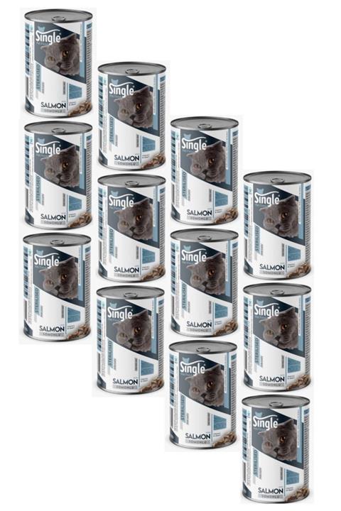 SINGLE For Cats Sterilized Somonlu Kısırlaştırılmış Kedi Konservesi 400 Gr 12 Adet