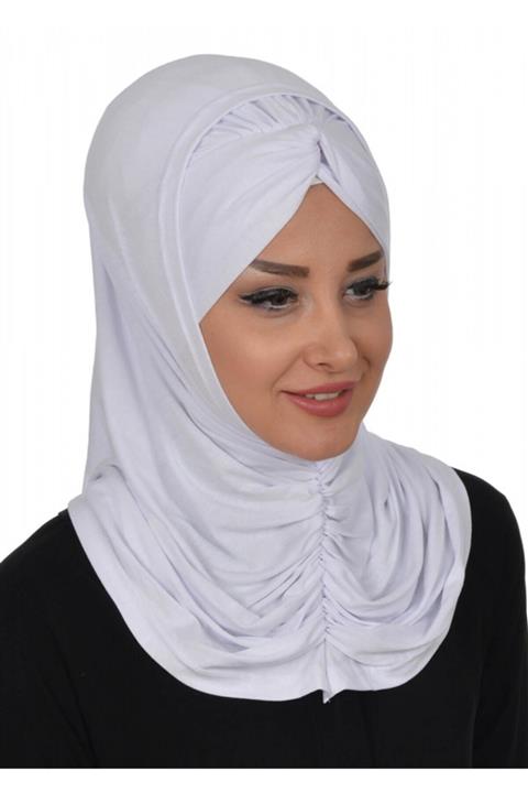 Biriz Moda Penye Bone Fular Set Beyaz