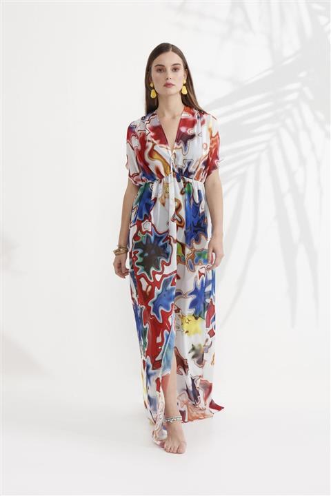 thefadco Kadın Kırmızı Desenli Kimono