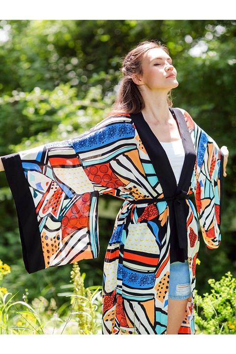 Gils Butik Geometrik Desenli Kimono
